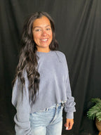 Dusty Indigo Cropped Waffle Hoodie