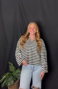 Black StripeBack Button Top