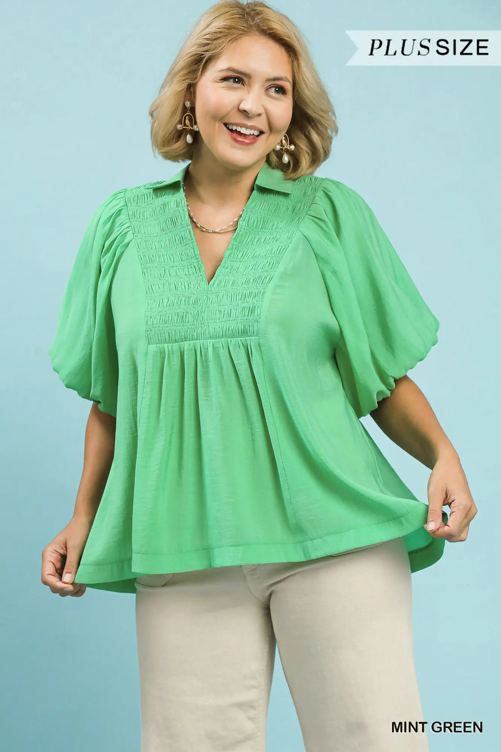 Curvy Green Smocking Top