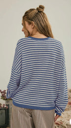 Blue Stripe Henley Sweater Pullover