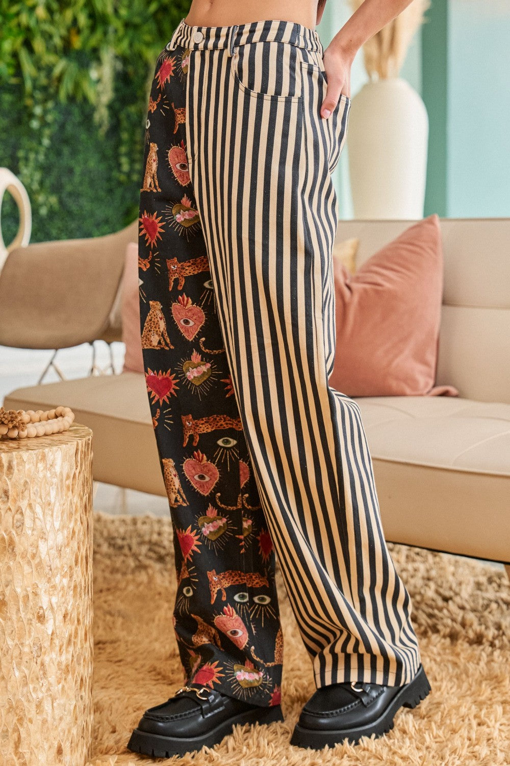 Mixed Graphic Wide Leg Pants