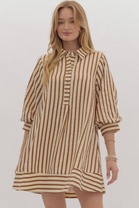 Brown Striped Seersucker Dress