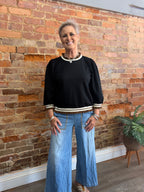 Color Ruffle Trim 3/4 Sleeve Top