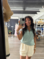 Sage Green Half Zip Sleeveless Top