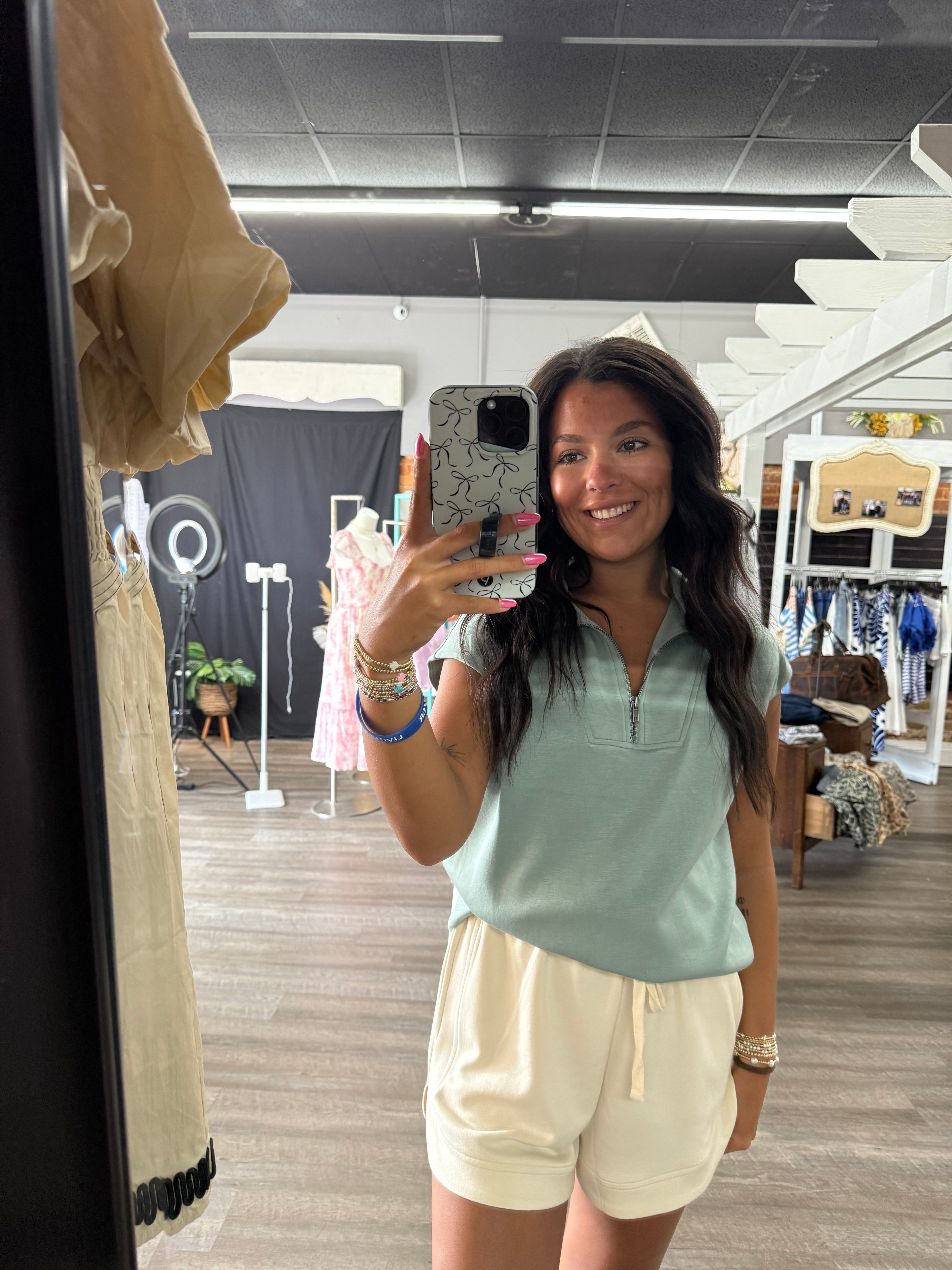 Sage Green Half Zip Sleeveless Top