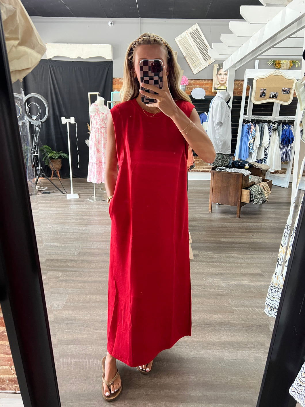 Red Jersey Midi Dress