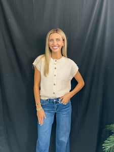 Short Sleeve Khaki Knit Cardigan