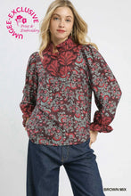 Load image into Gallery viewer, Brown Mix Ruffle Neck Top
