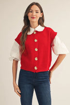 Red Vest with Shell Button Accent