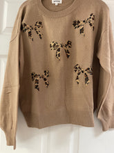 Load image into Gallery viewer, Khaki Leopard Bow Sweater
