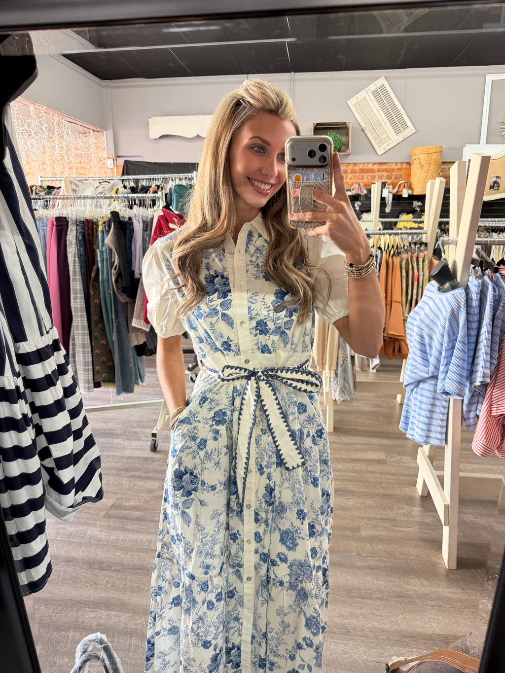 Blue Tiered Floral Midi Deess