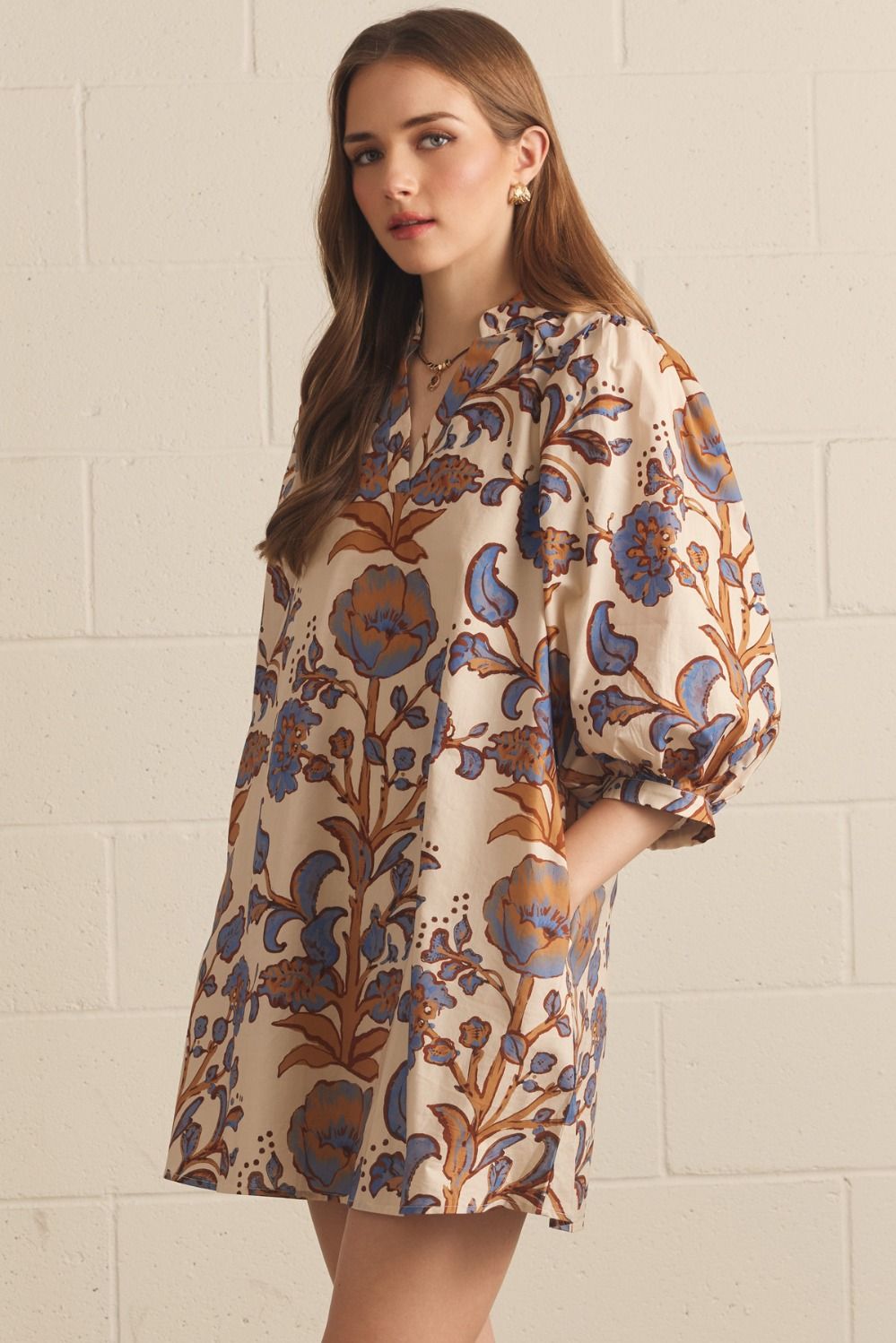 Cream Floral VNeck Dress