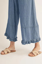 Denim Pants with Ruffle Hem