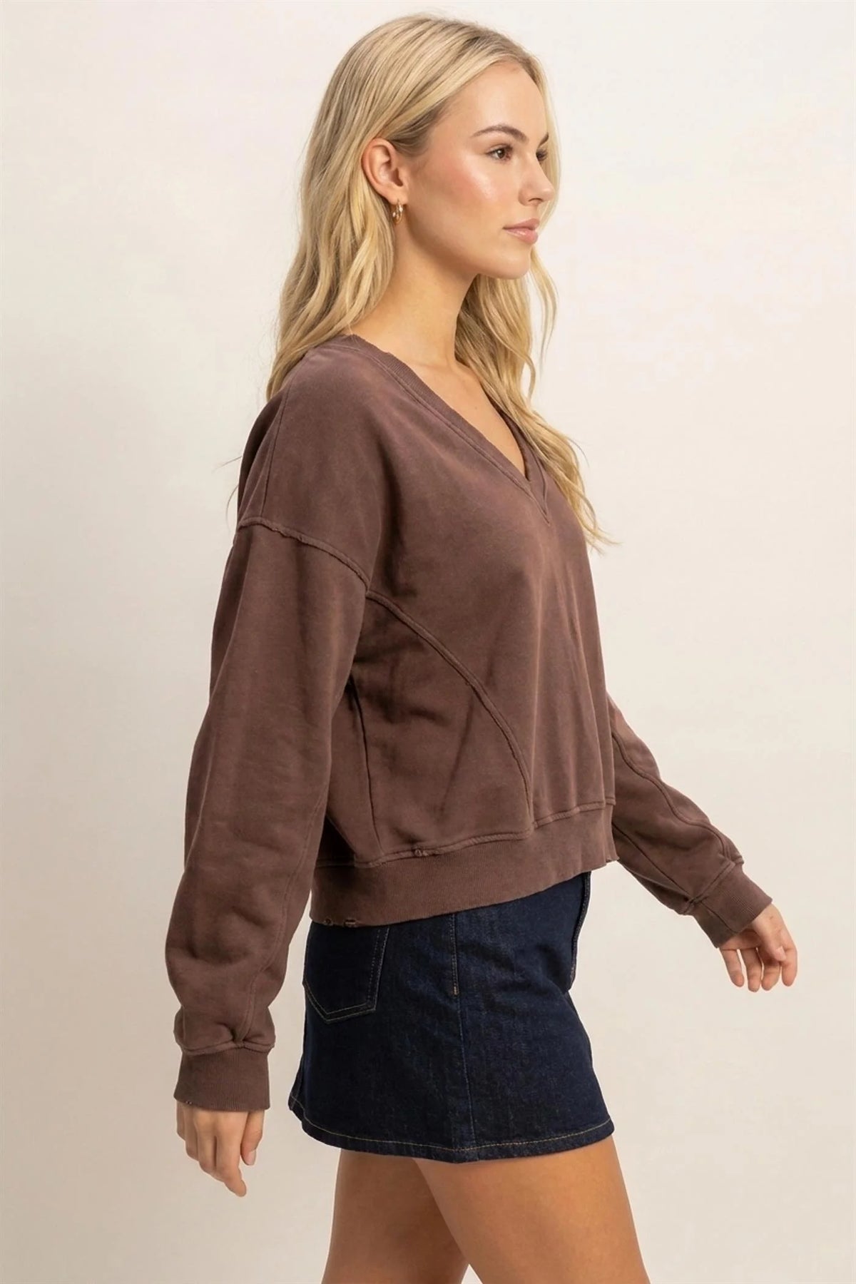 Brown V Neck Sweatshirt