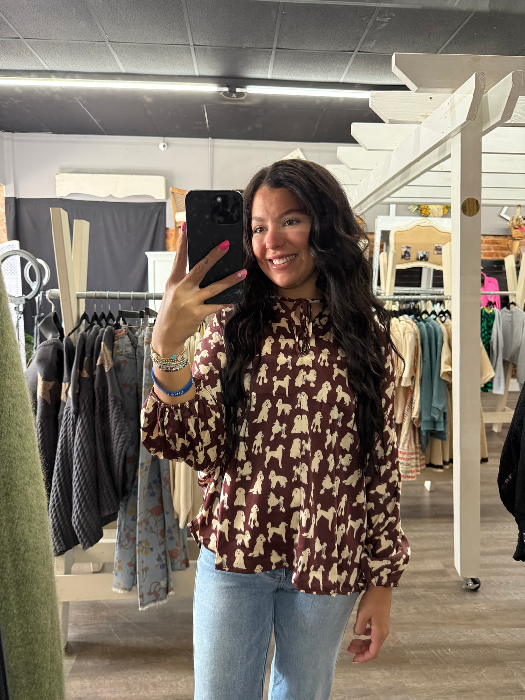 Brown Poodle Print Top