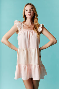 Peach Striped Ruffle Detail Mini Dress