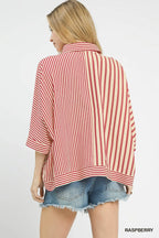 Raspberry Mixed Stripe Button Down