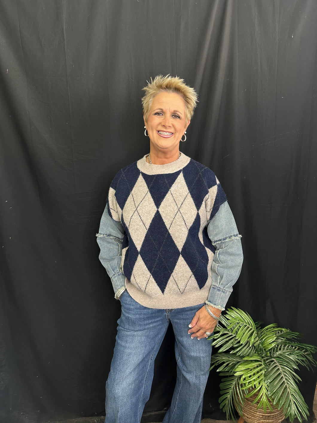 Navy-Multi Long Sleeve Sweater