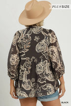 Curvy Black Paisley Print Top