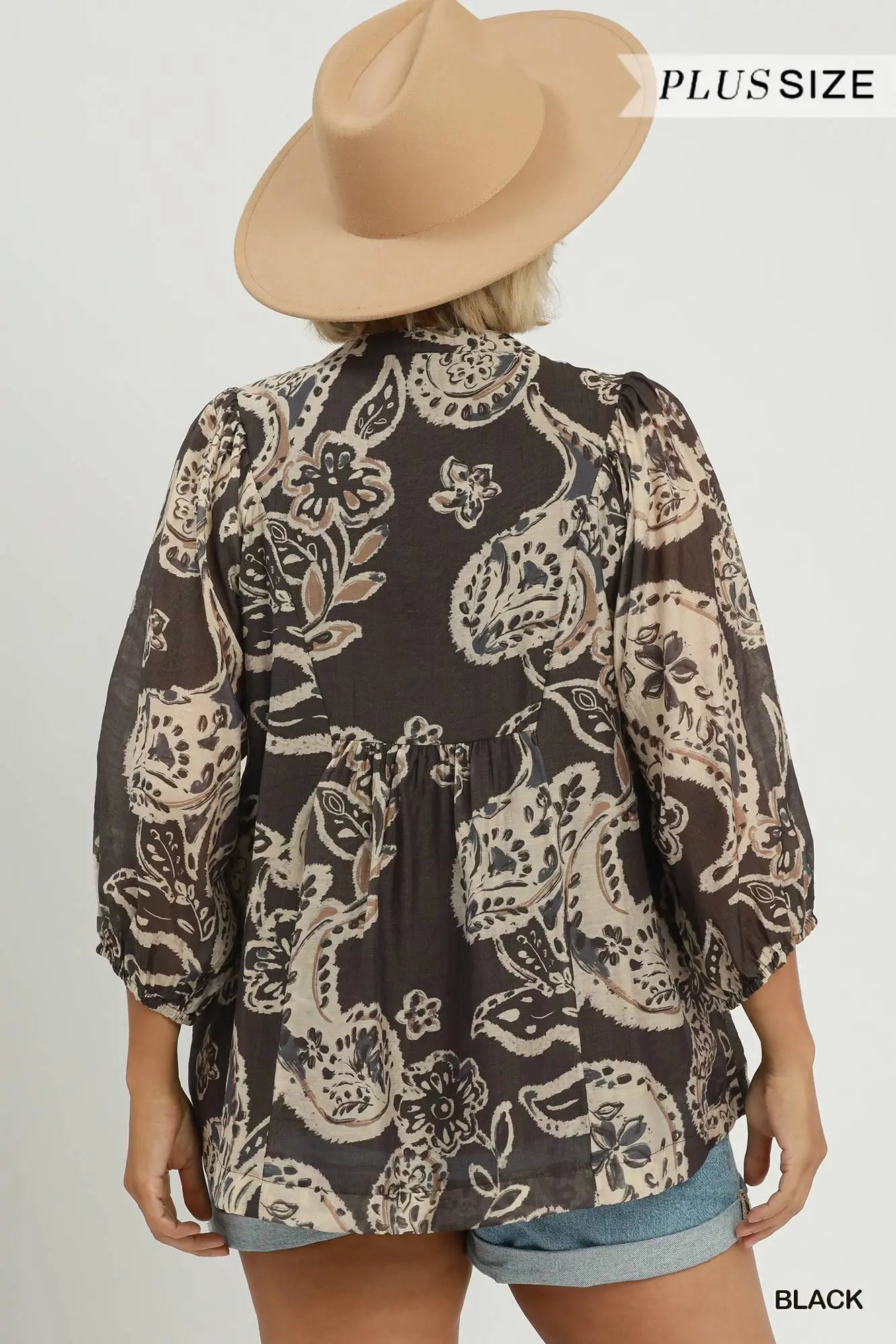 Curvy Black Paisley Print Top