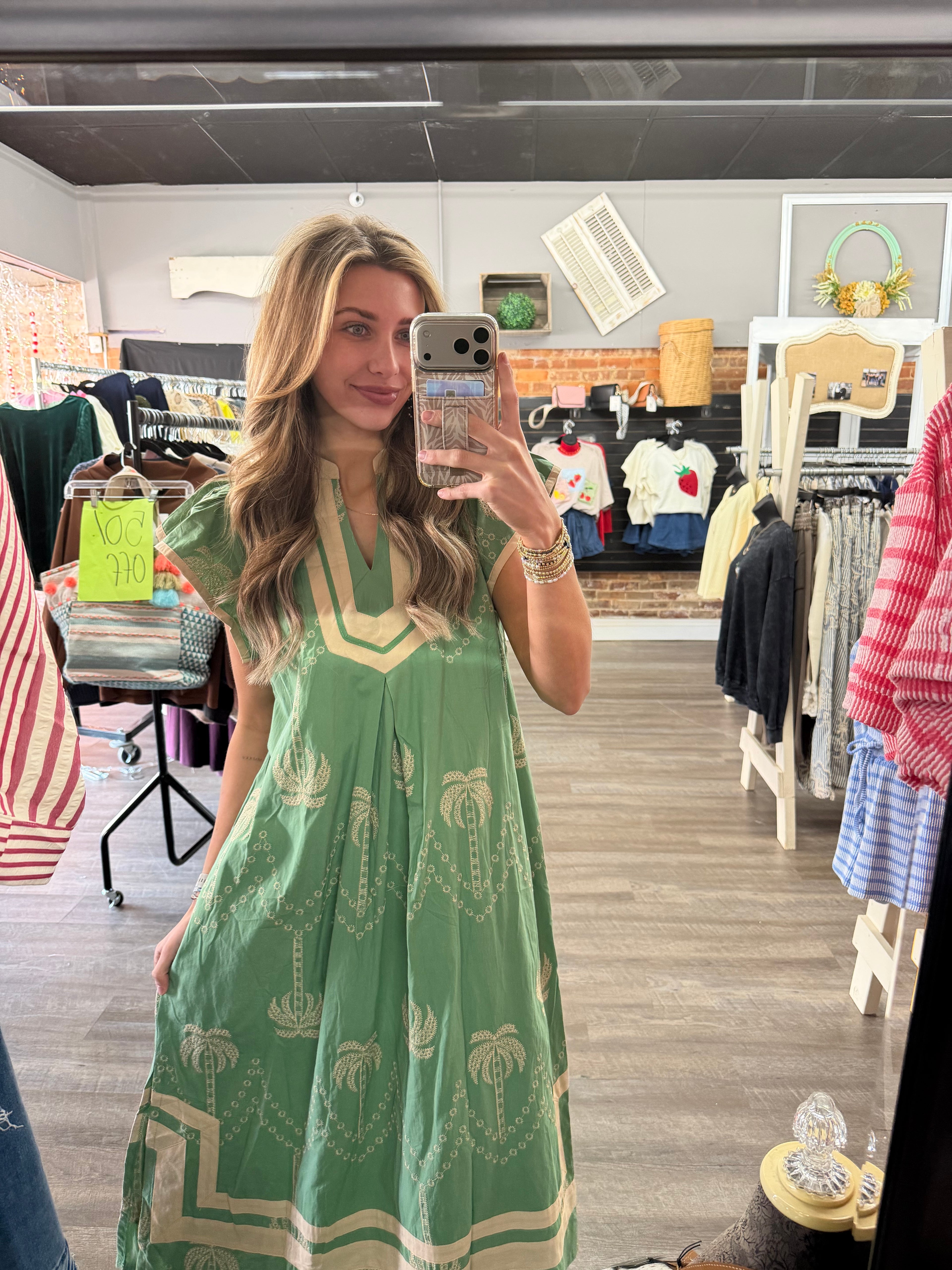 Green Palm Tree Midi Dress