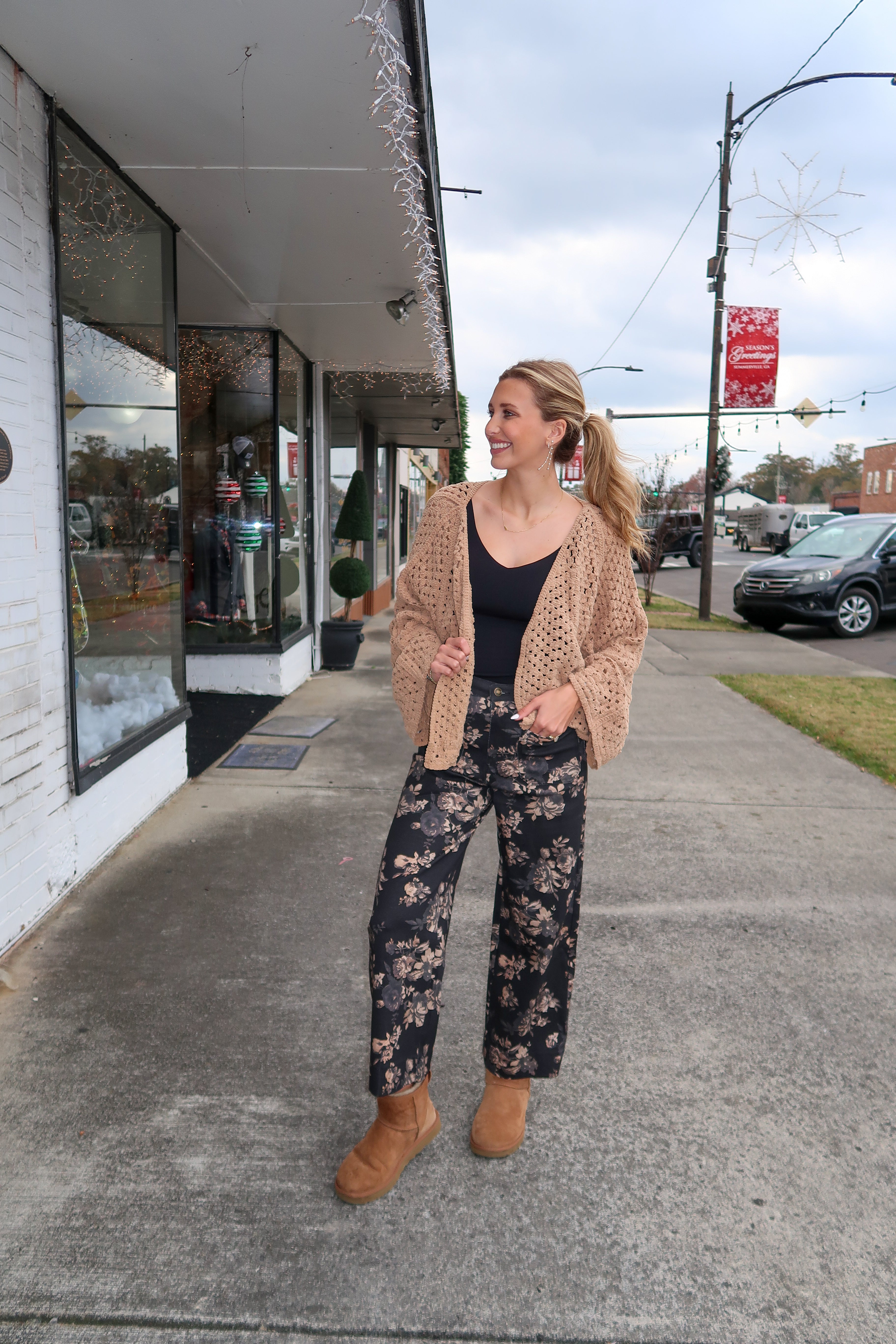 Black Floral Print Pants