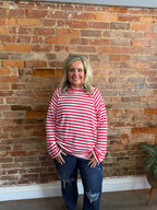 Red Stripe Mock Neck Lightweight