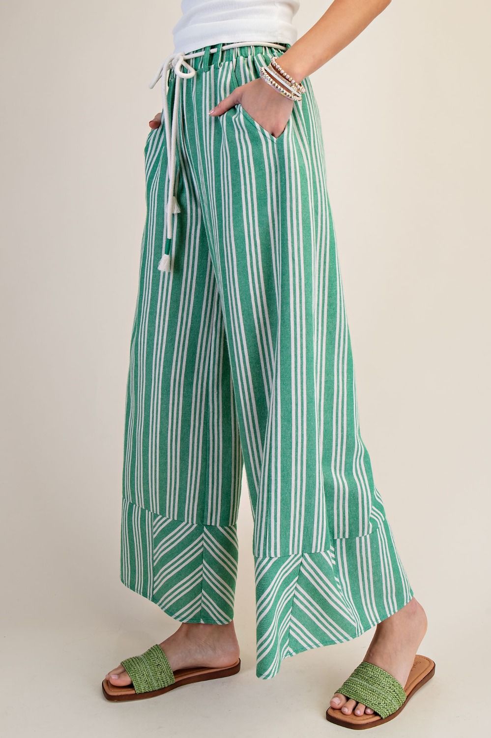 Green Striped Palazzo Pants