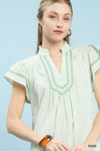 Sage Pinstripe Ruffle Hem Tunic Dress