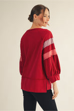 Load image into Gallery viewer, Burgundy Sweatshirt w/Colorblock Sleeve
