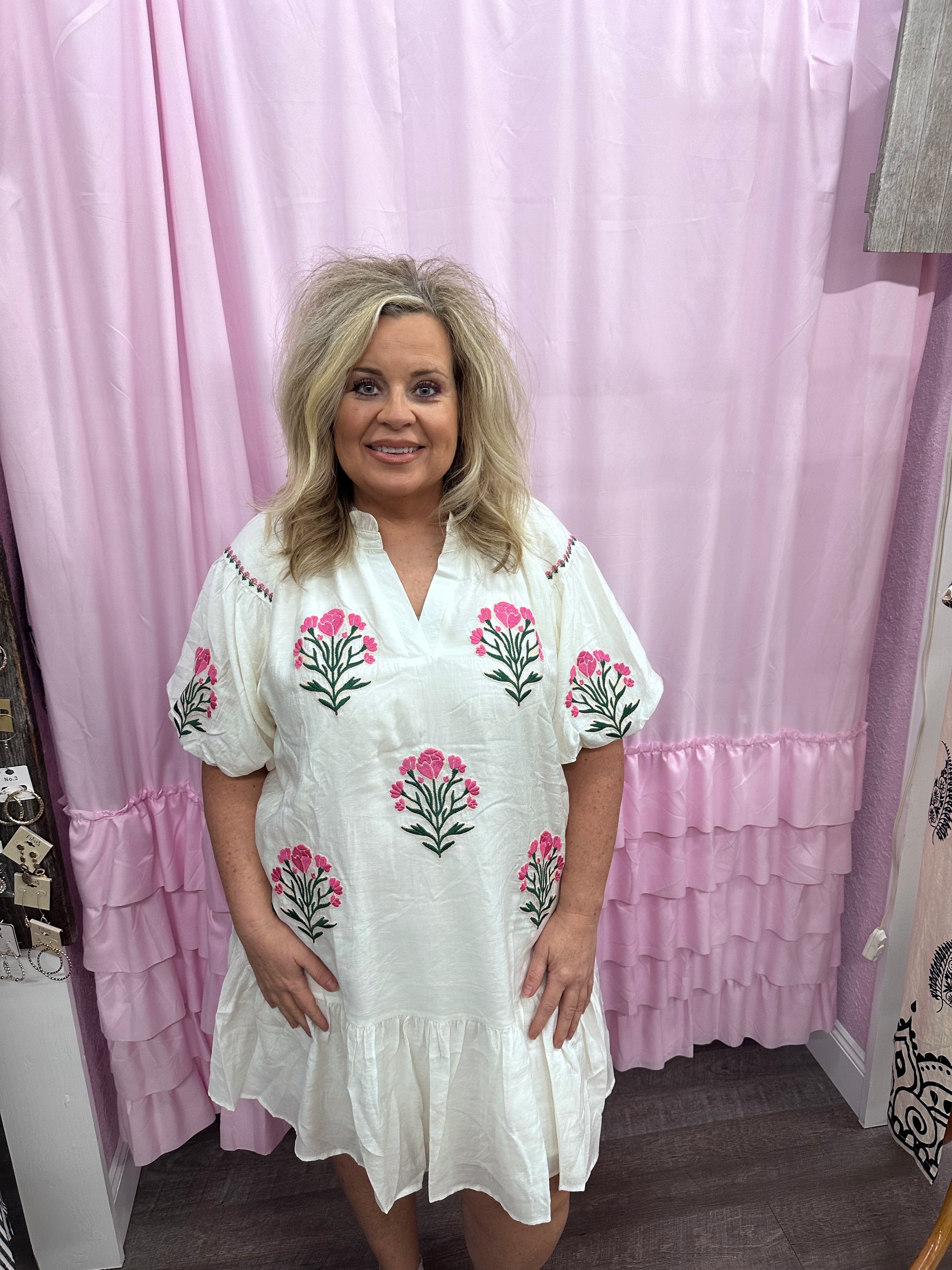 Curvy Cream Floral Dress