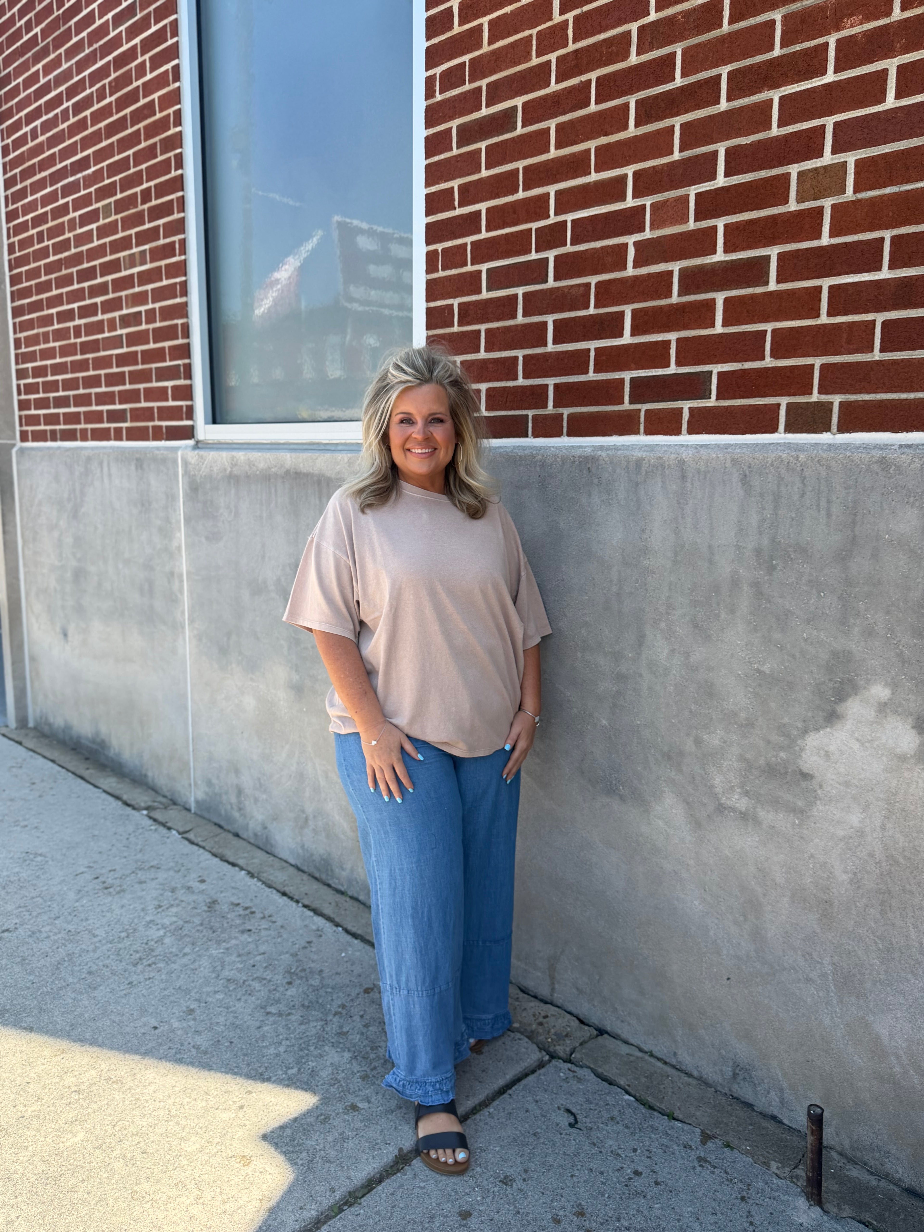 Denim Pants with Ruffle Hem
