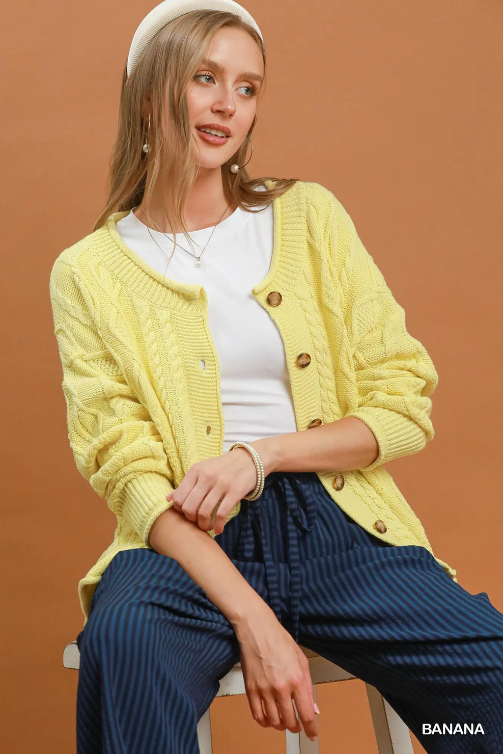 Yellow Cable Knit Cardigan