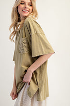 Load image into Gallery viewer, Faded Olive Crochet Pocket Tee
