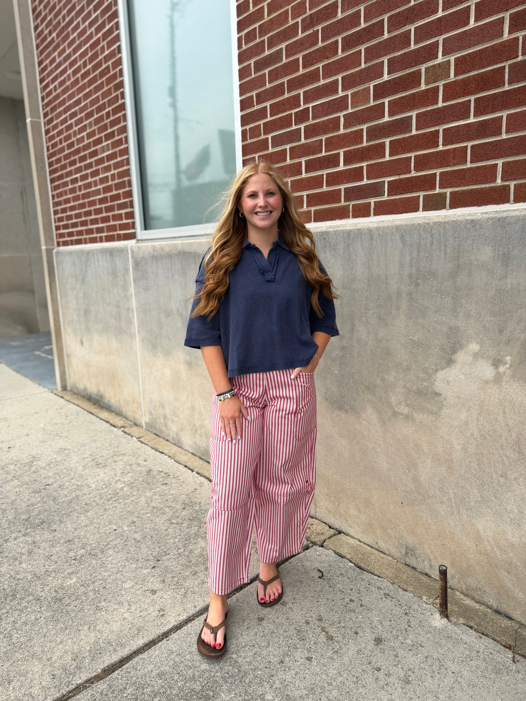 Navy Collar Short Sleeve Top