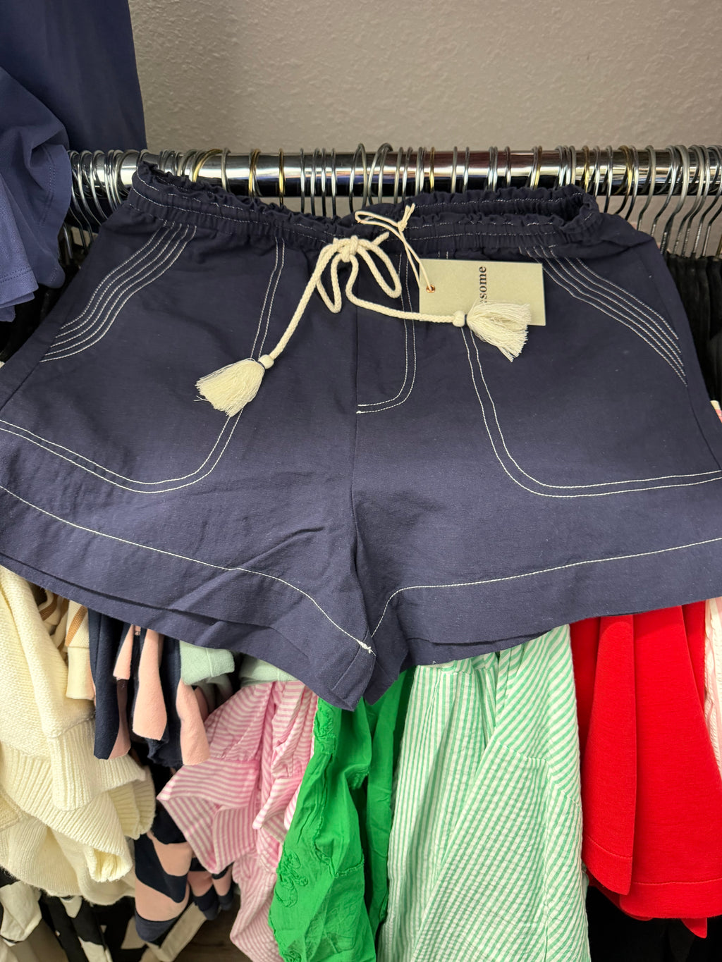 Navy Tassel Tie Shorts