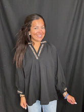Load image into Gallery viewer, Black Puff Sleeve V-Neck
