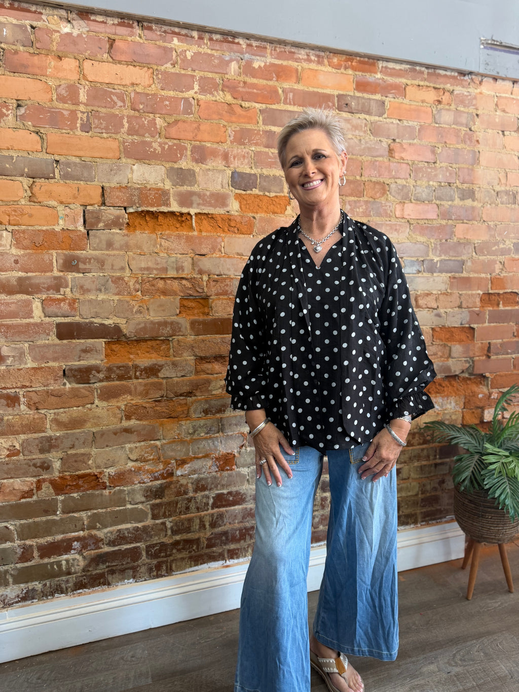 Black VNeck Polka Dot Blouse
