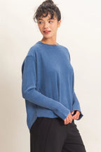 Navy Waffle Oversized Top
