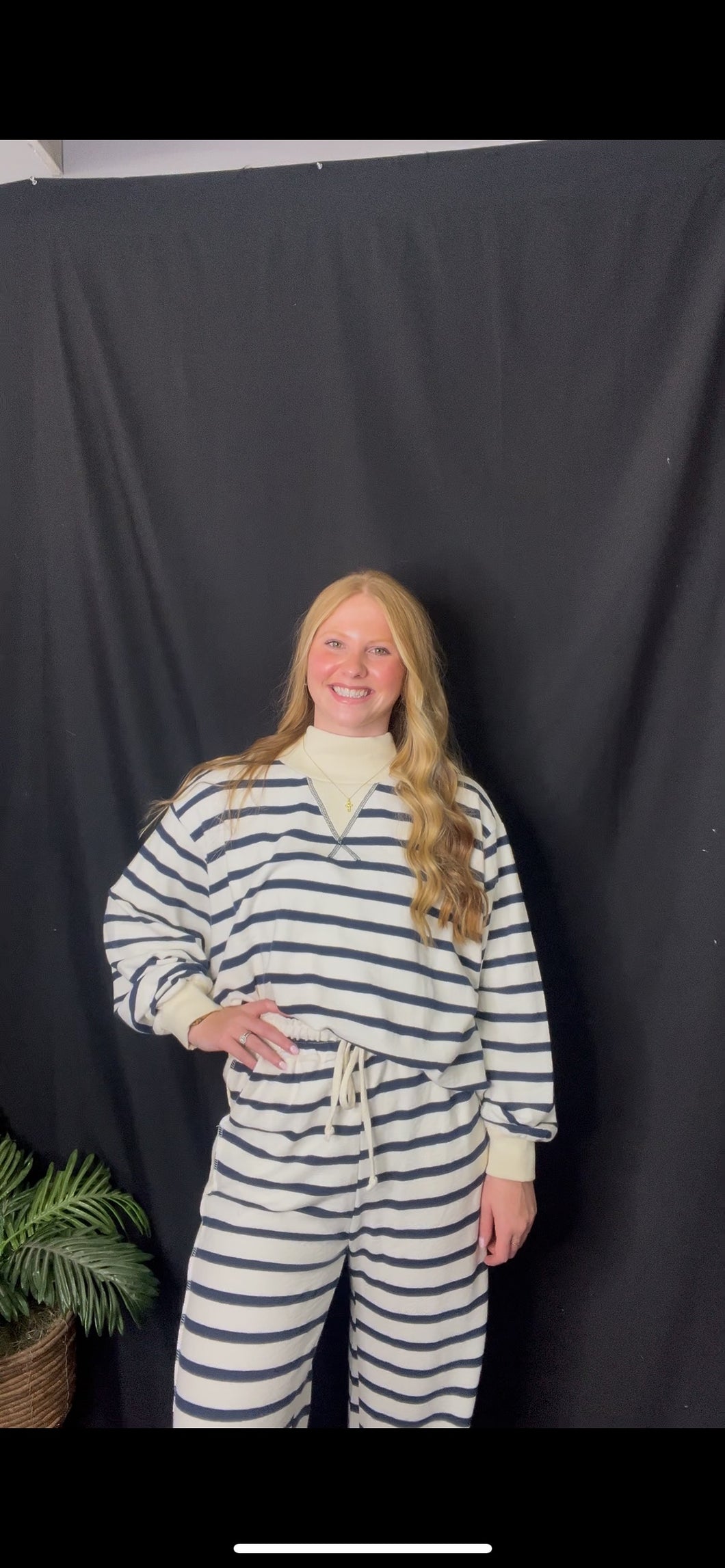 Navy/Cream Striped Oversized Set