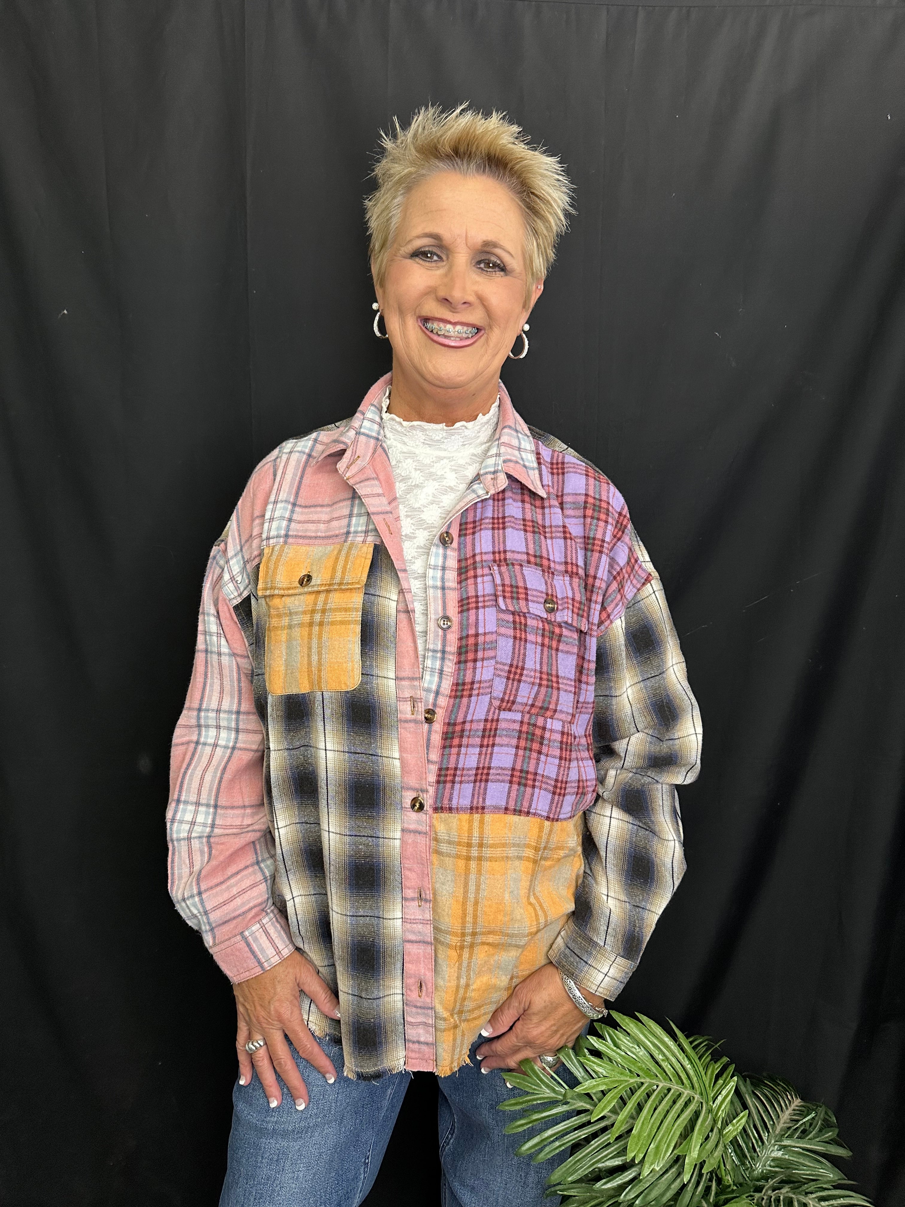 Rose combo flannel top