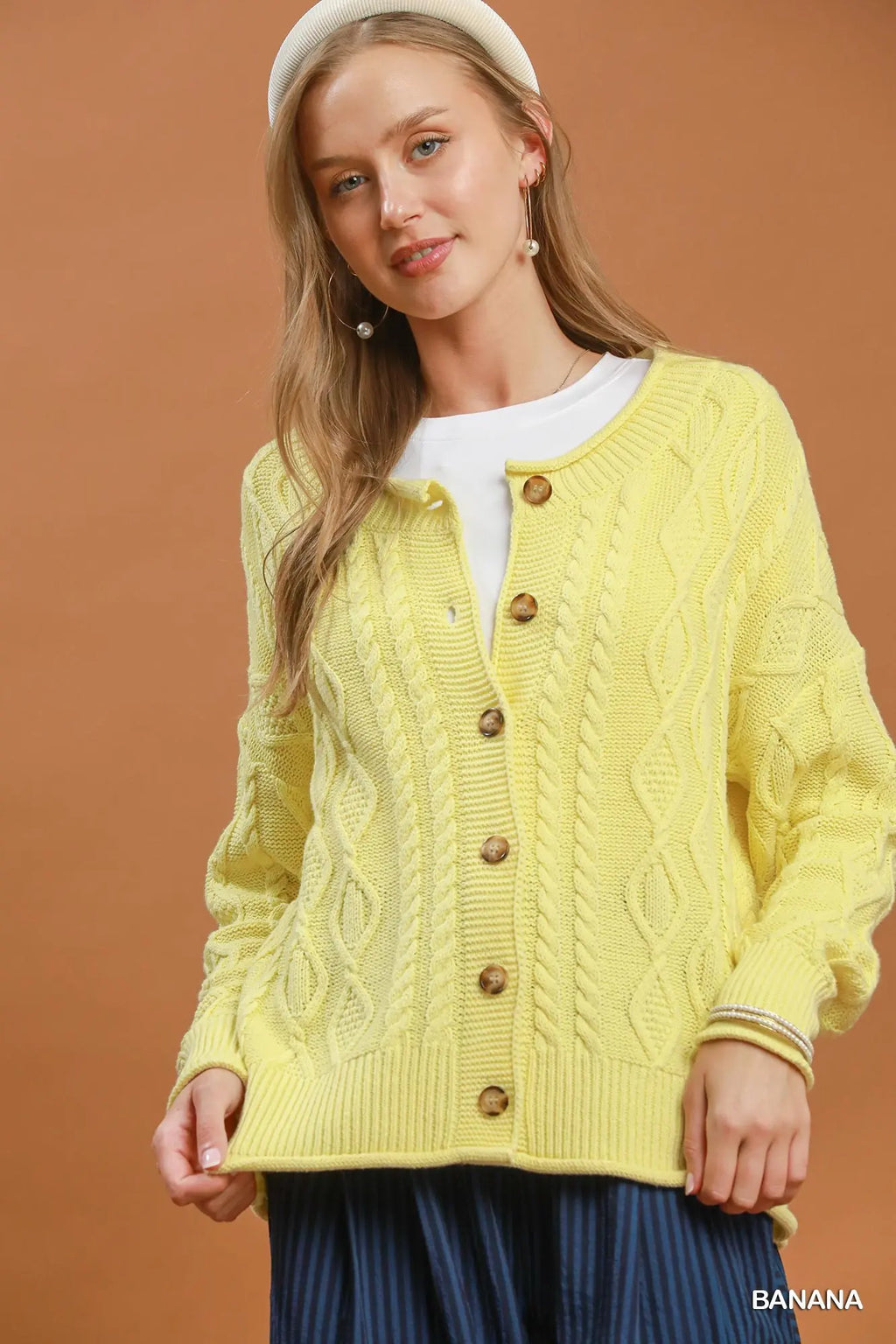 Yellow Cable Knit Cardigan