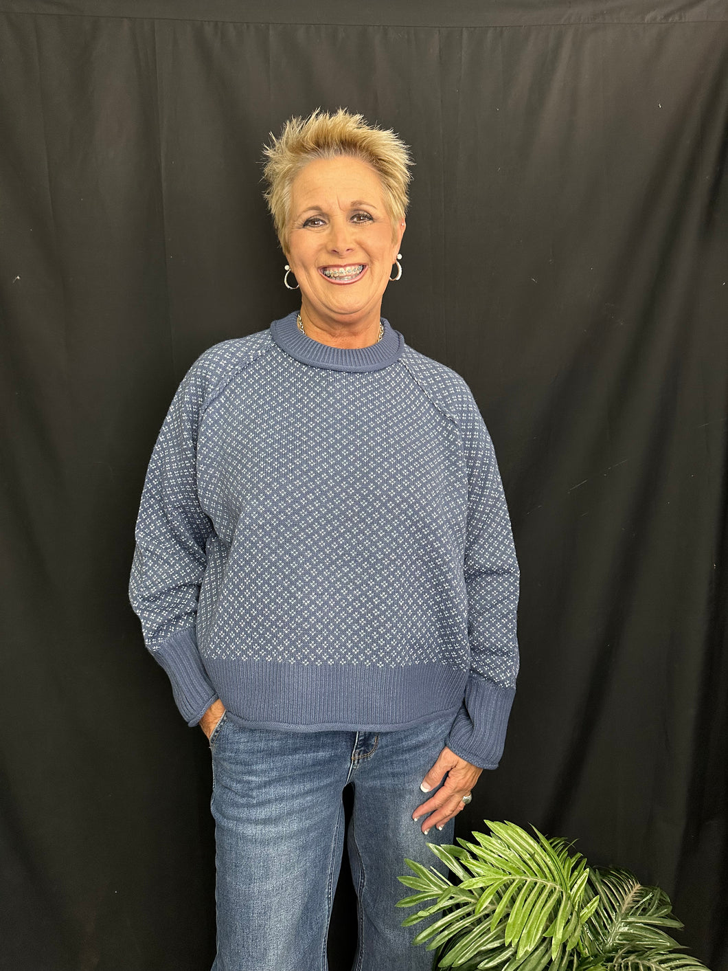 Dusty Blue Mock Neck Pullover