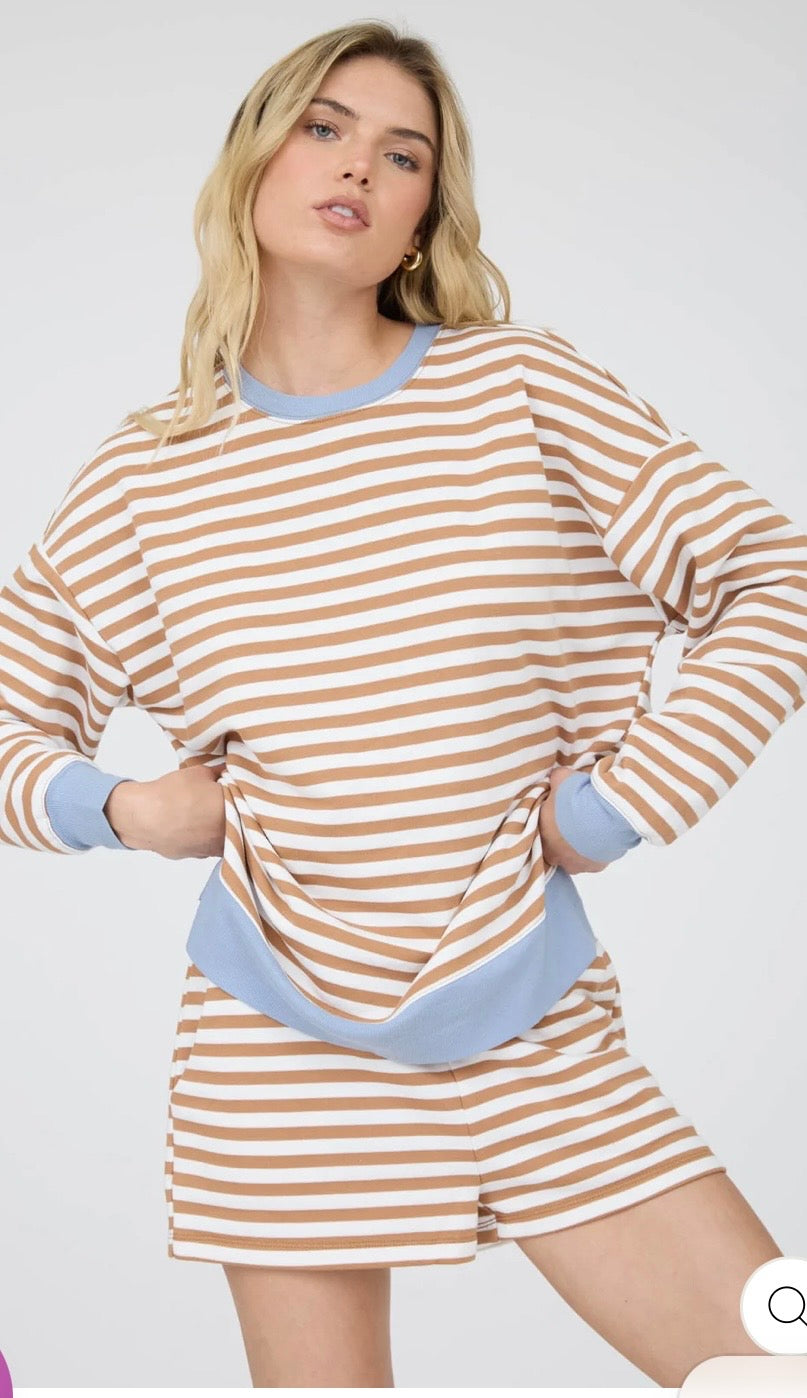 Khaki Multi Striped Short Set