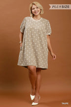 Curvy Taupe Floral Textured Dress