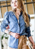 Button Down Denim Blouse Top