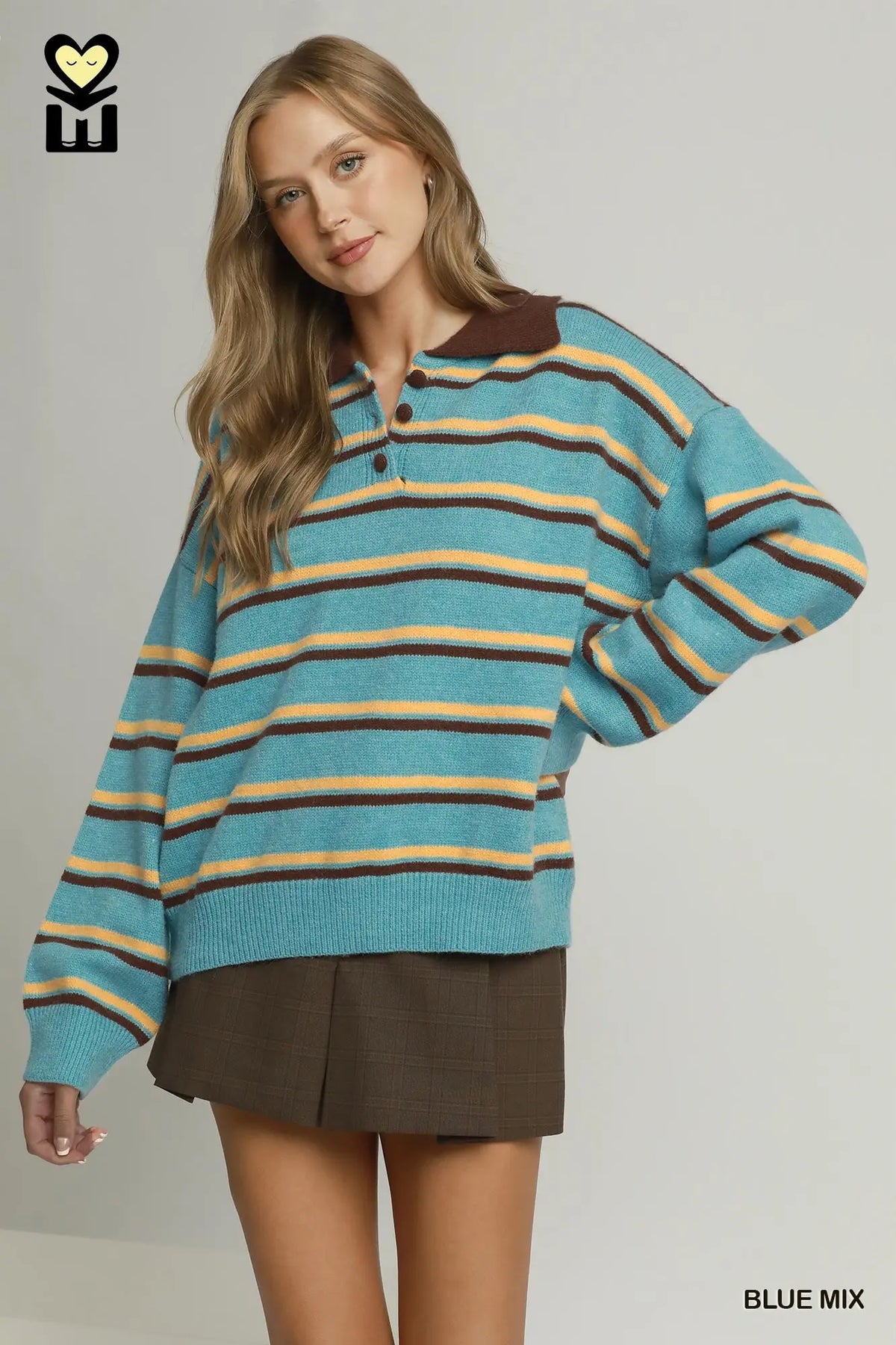 Blue Striped Collared Pullover