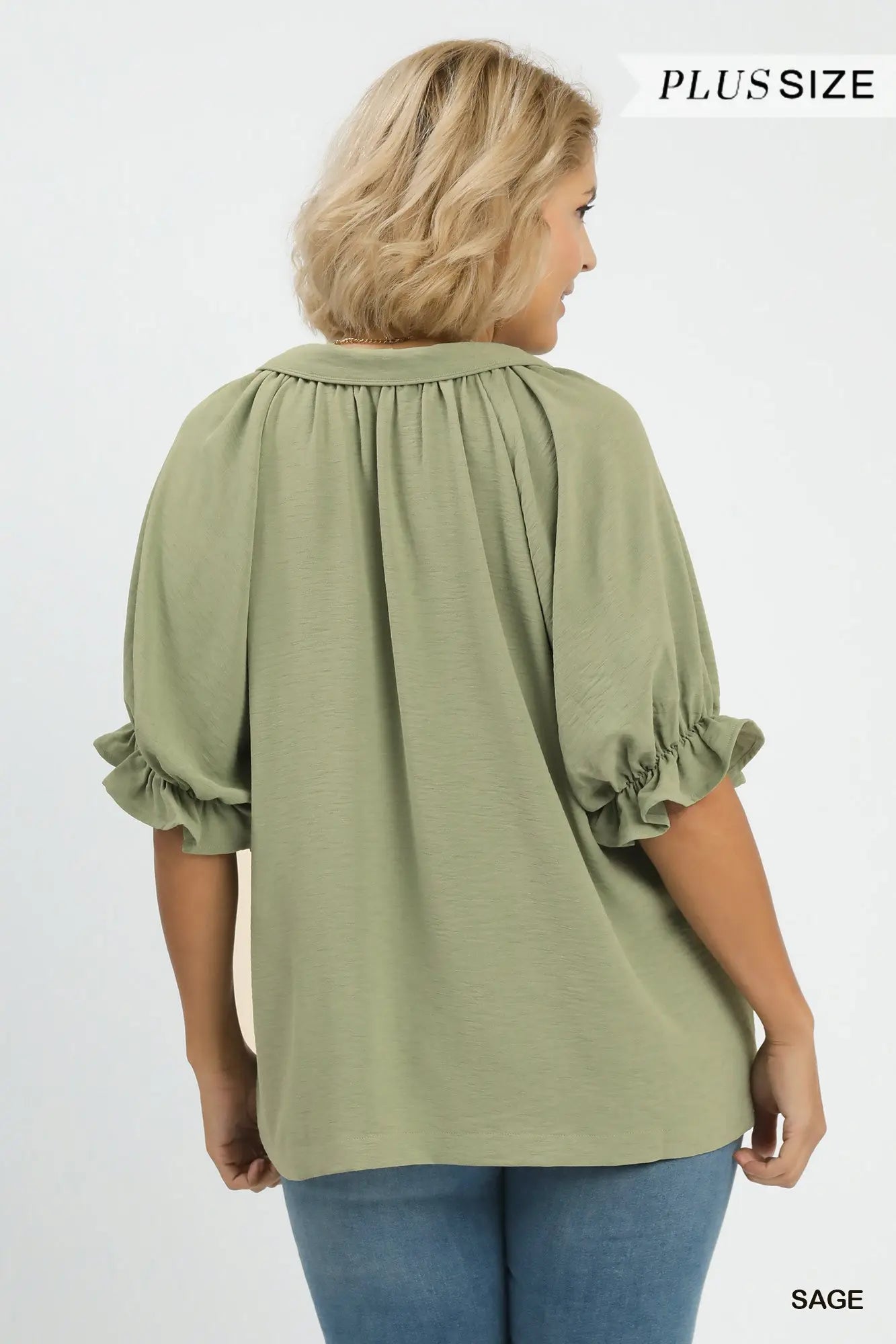 Curvy Sage Collared Top