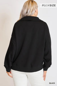 Curvy Black Collared Pullover