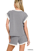 Charcoal Striped Contrast Shorts Set